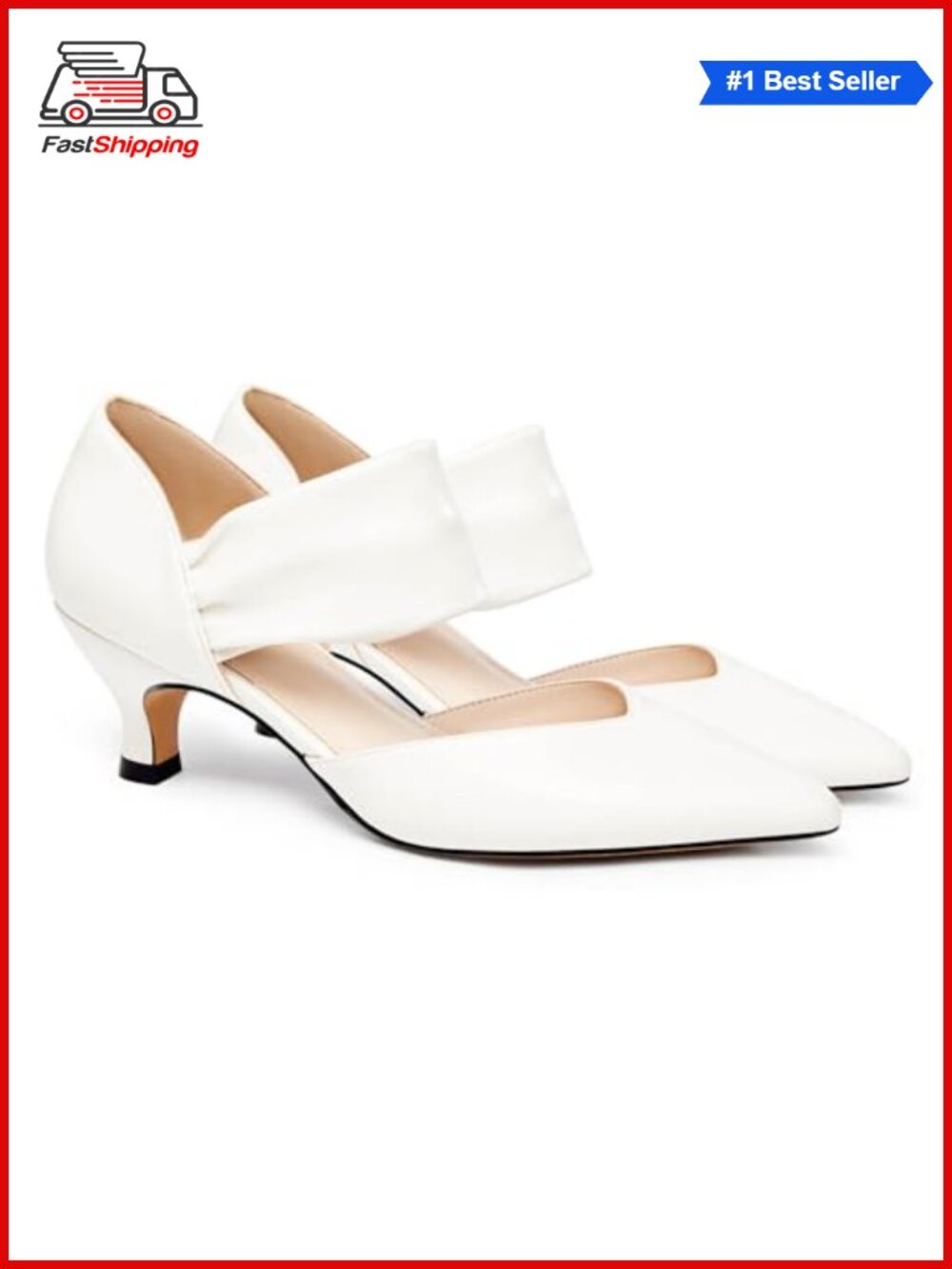 ✨ Coutgo Womens Kitten Heel Dress Shoes Pointed Toe Slip On Ankle Strap Cutout